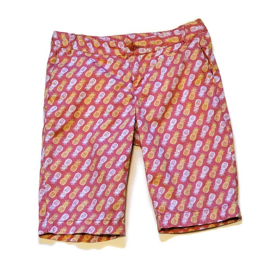 Lands End Kids Tropical Pineapple Print Cotton Bermuda Shorts Summer Size 8